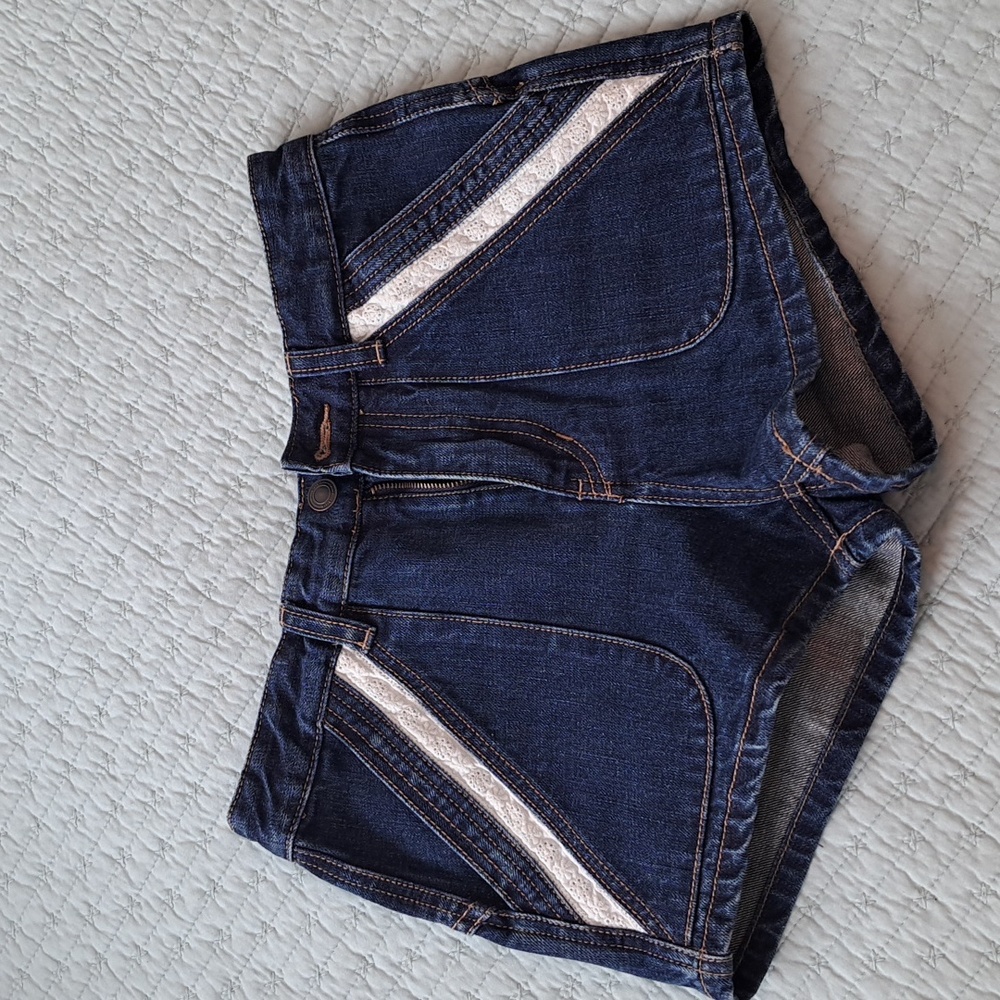 Free People Dark Blue Denim Jean Shorts with White Trim